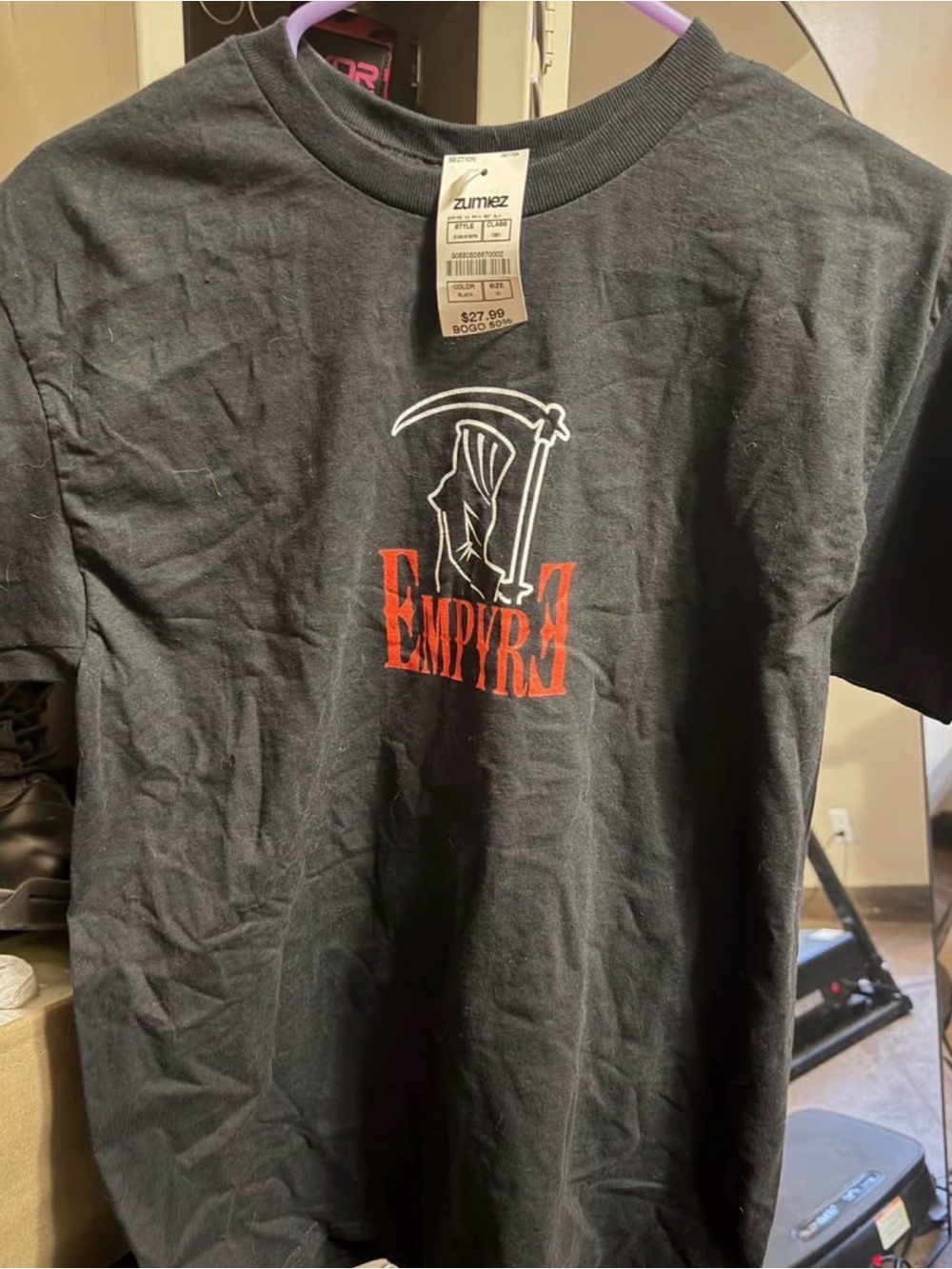 Empyre Black Short Sleeve Tee with Red Logo and White Scythe Graphic